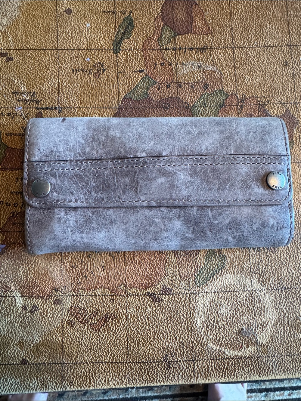 Frye Distressed Gray Leather Continental Wallet